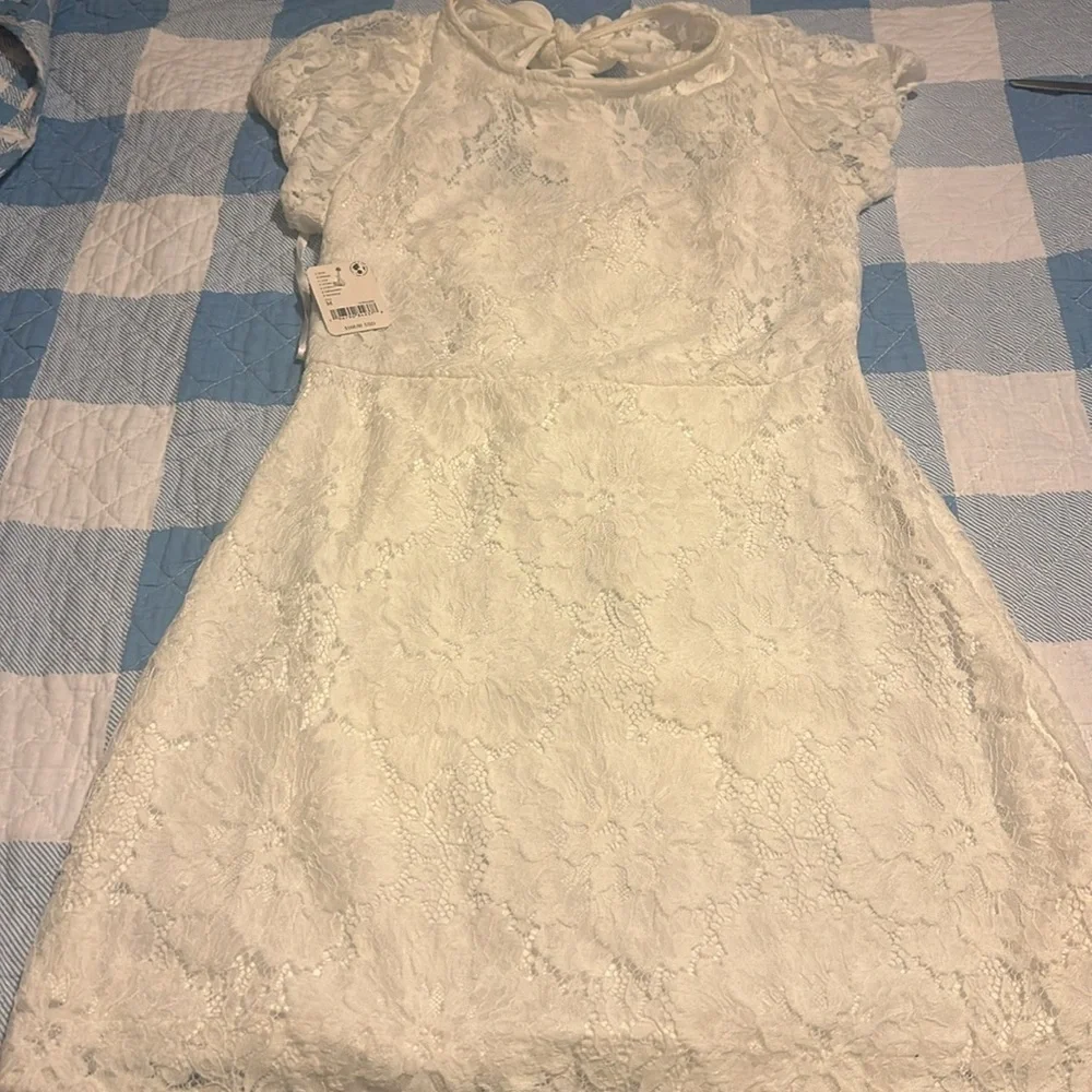 NWT Free People Hailee Puff Sleeve Lace Dress in Ivory